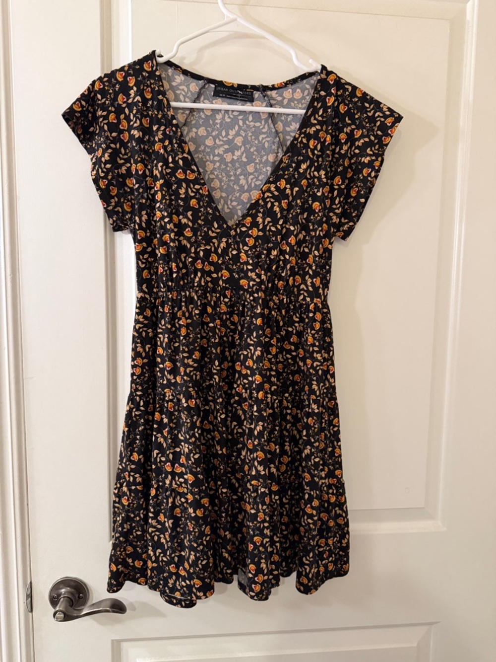 Urban Outfitters Julia Tiered Black & Orange Floral Dress